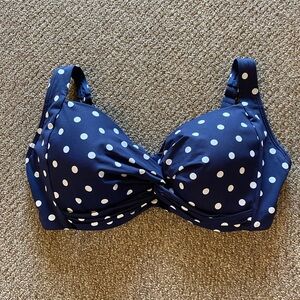Lands End Navy Blue Polka Dot Bikini Top